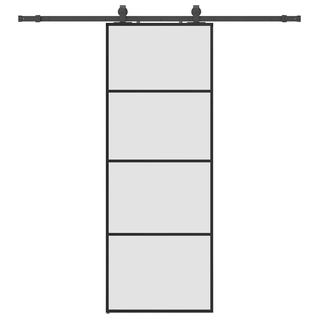 fekete ESG üveg tolóajtó fémszerelvény-szettel 76x205 cm