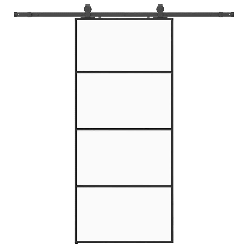 fekete ESG üveg tolóajtó fémszerelvény-szettel 90x205 cm