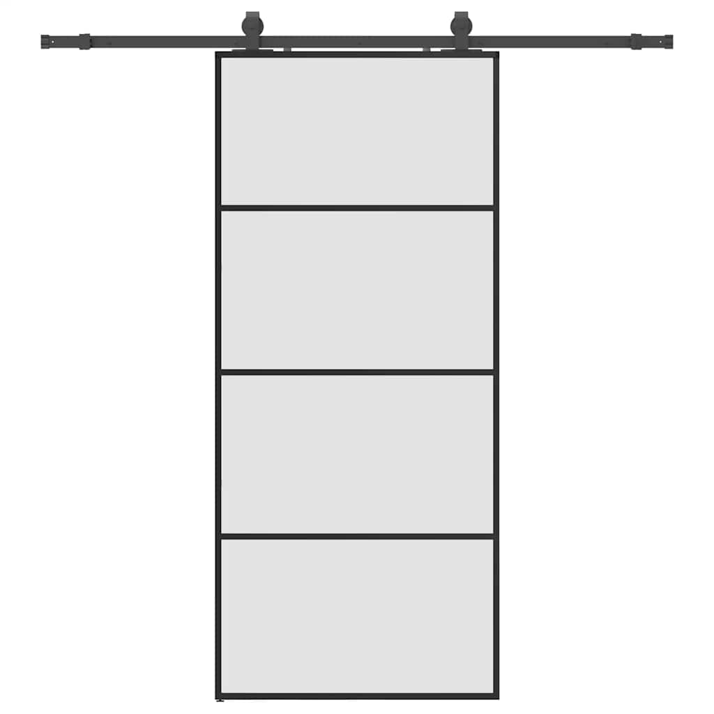 fekete ESG üveg tolóajtó fémszerelvény-szettel 90x205 cm