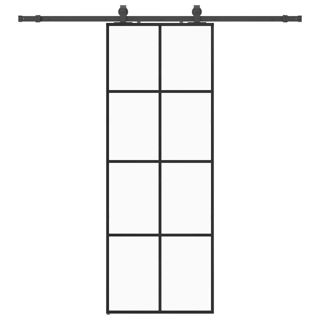 fekete ESG üveg tolóajtó fémszerelvény-szettel 76x205 cm