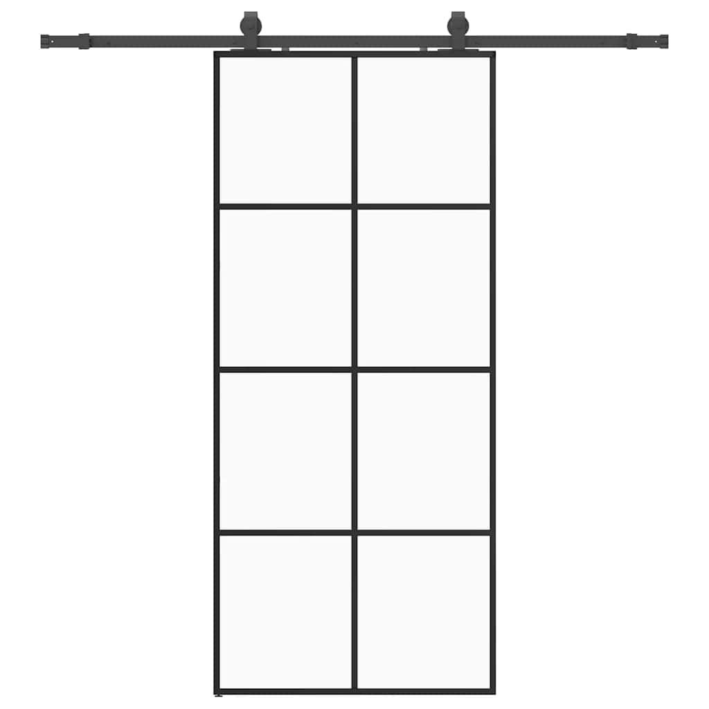 fekete ESG üveg tolóajtó fémszerelvény-szettel 90x205 cm