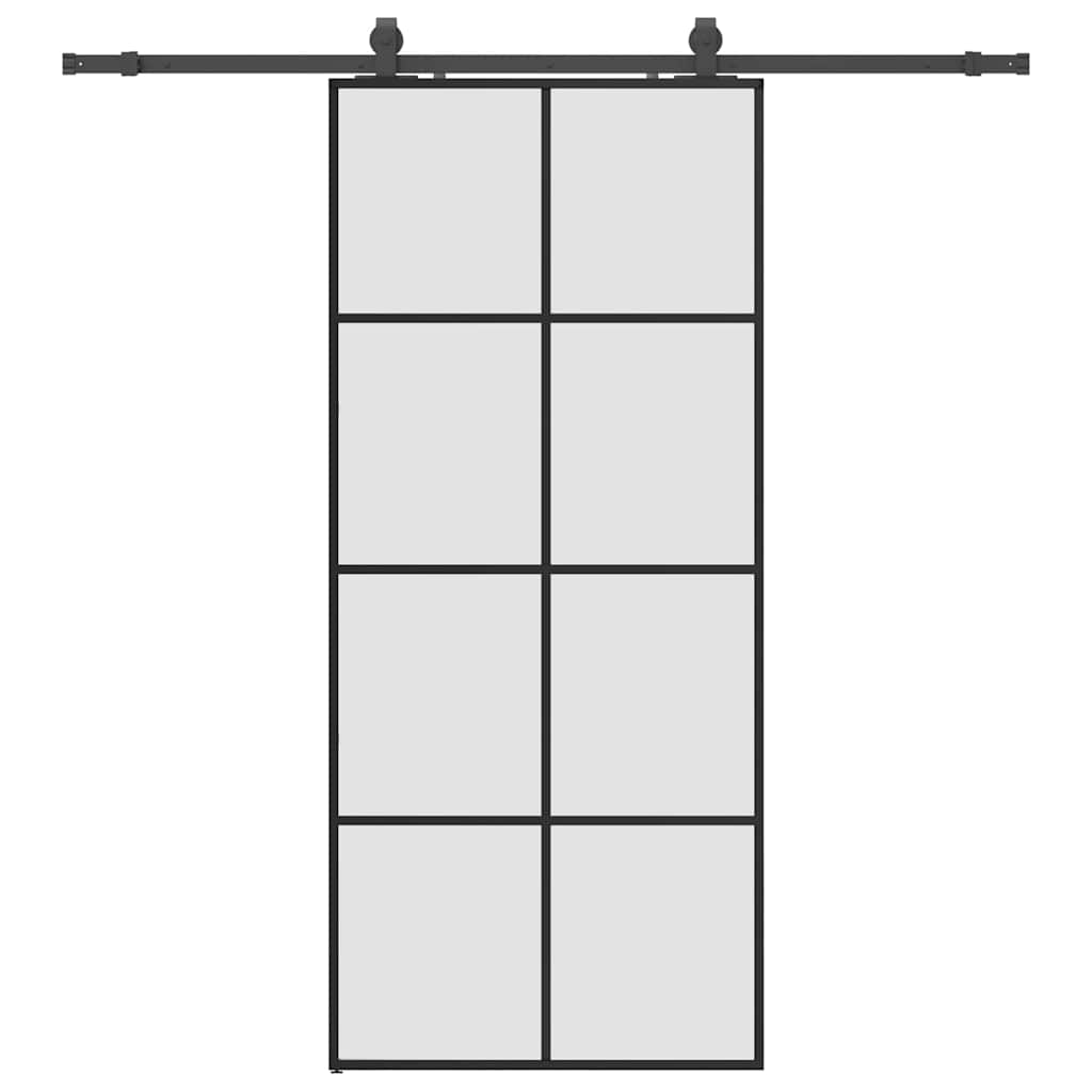 fekete ESG üveg tolóajtó fémszerelvény-szettel 90x205 cm