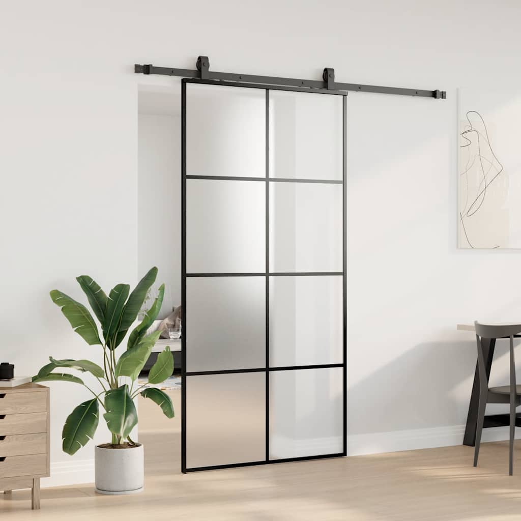 fekete ESG üveg tolóajtó fémszerelvény-szettel 102,5x205 cm