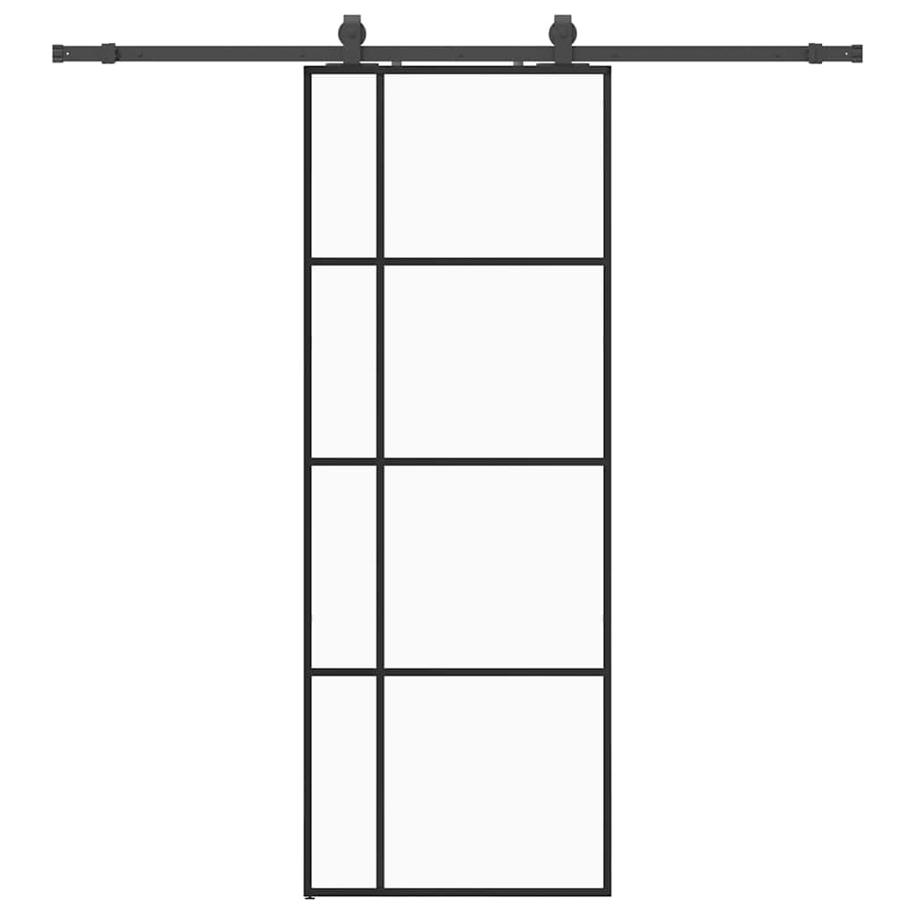 fekete ESG üveg tolóajtó fémszerelvény-szettel 76x205 cm