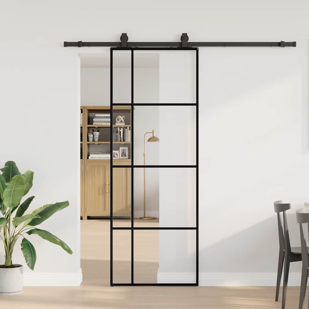 fekete ESG üveg tolóajtó fémszerelvény-szettel 76x205 cm