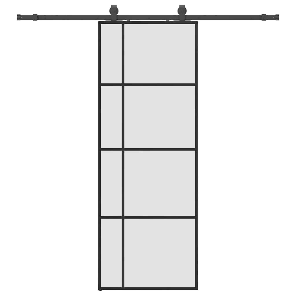 fekete ESG üveg tolóajtó fémszerelvény-szettel 76x205 cm