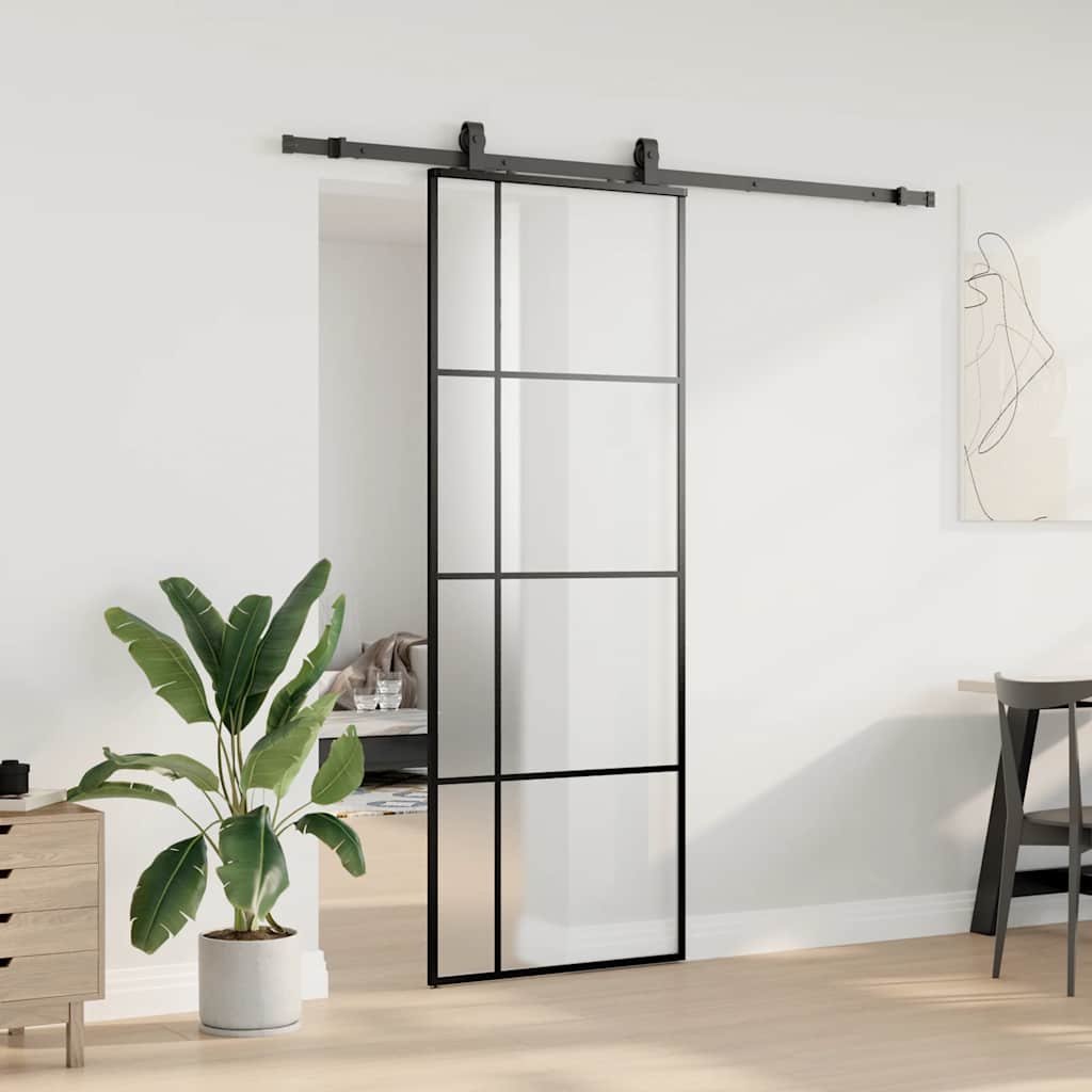 fekete ESG üveg tolóajtó fémszerelvény-szettel 76x205 cm