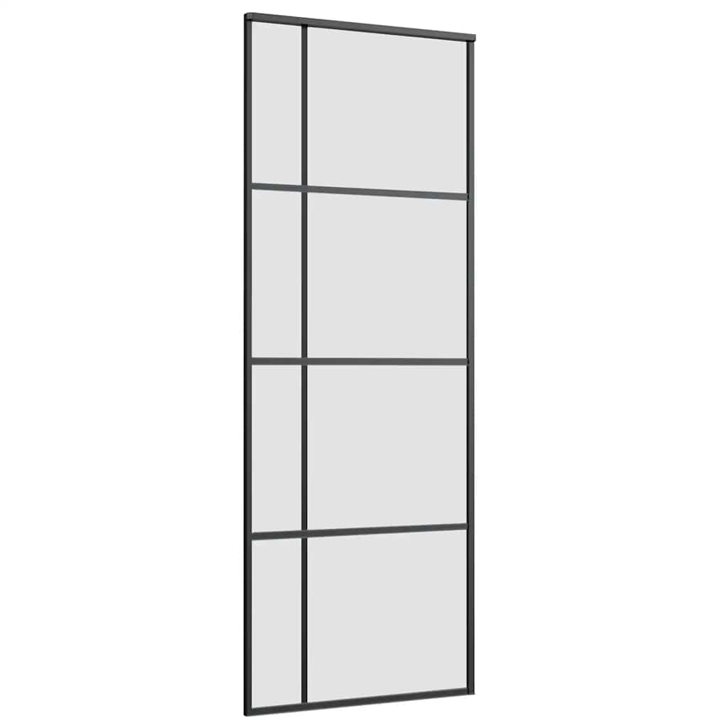 fekete ESG üveg tolóajtó fémszerelvény-szettel 76x205 cm