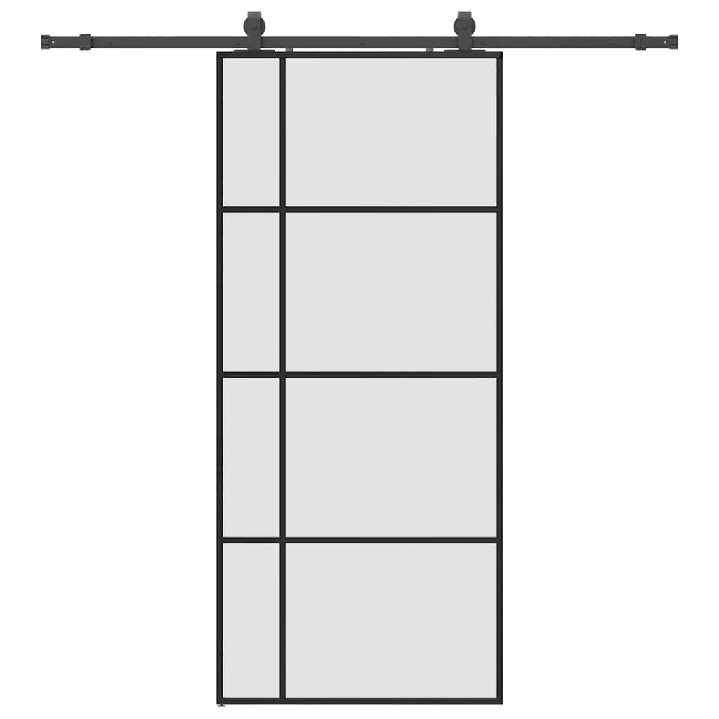 fekete ESG üveg tolóajtó fémszerelvény-szettel 90x205 cm
