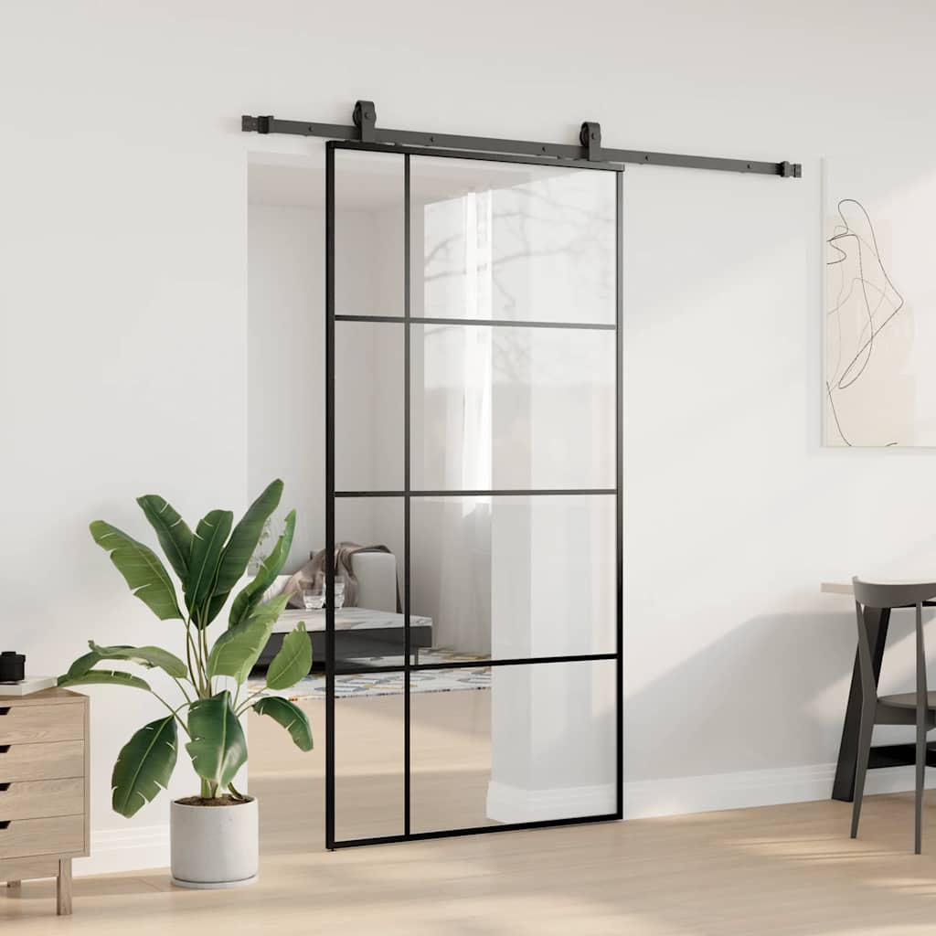 fekete ESG üveg tolóajtó fémszerelvény-szettel 102,5x205 cm