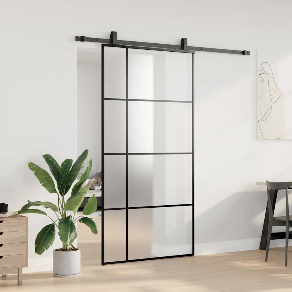 fekete ESG üveg tolóajtó fémszerelvény-szettel 102,5x205 cm