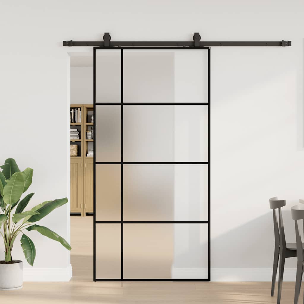 fekete ESG üveg tolóajtó fémszerelvény-szettel 102,5x205 cm