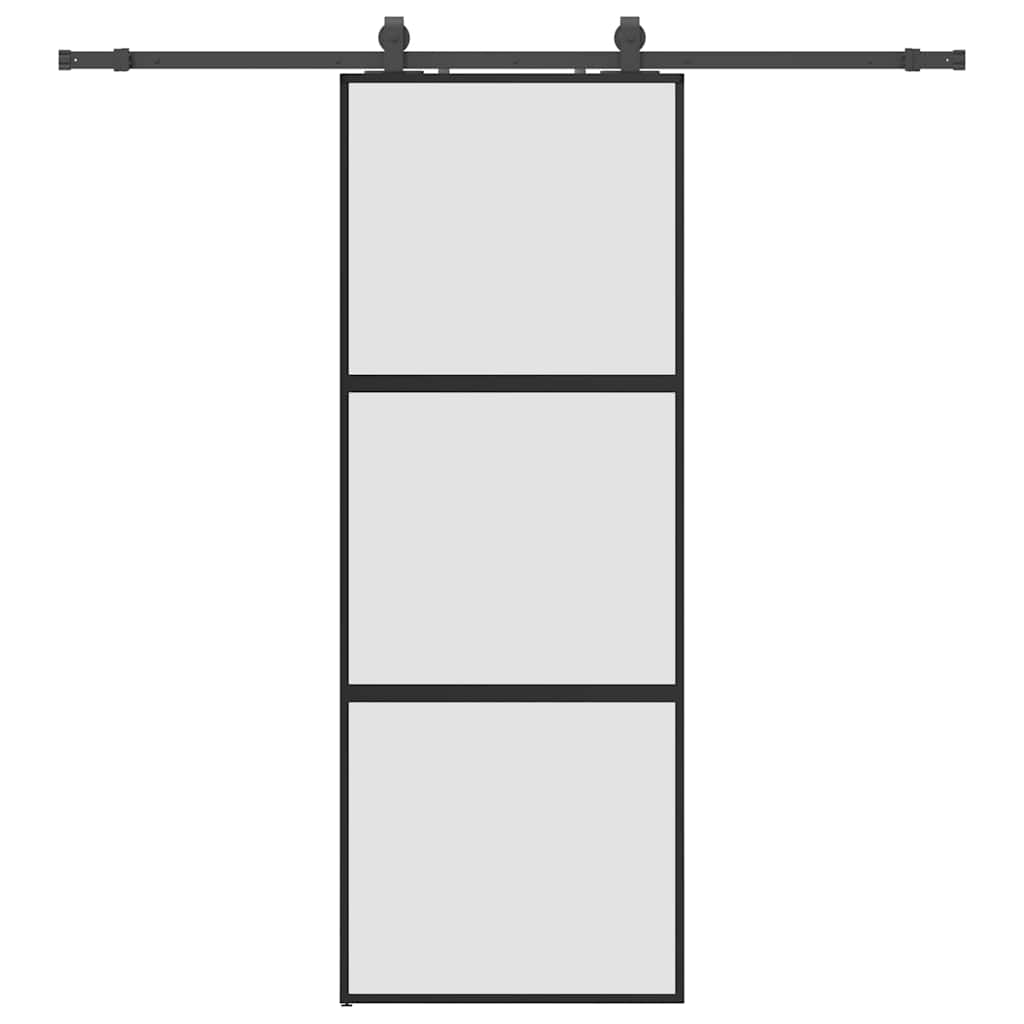 fekete edzett üveg tolóajtó fémszerelék szettel 76x205 cm