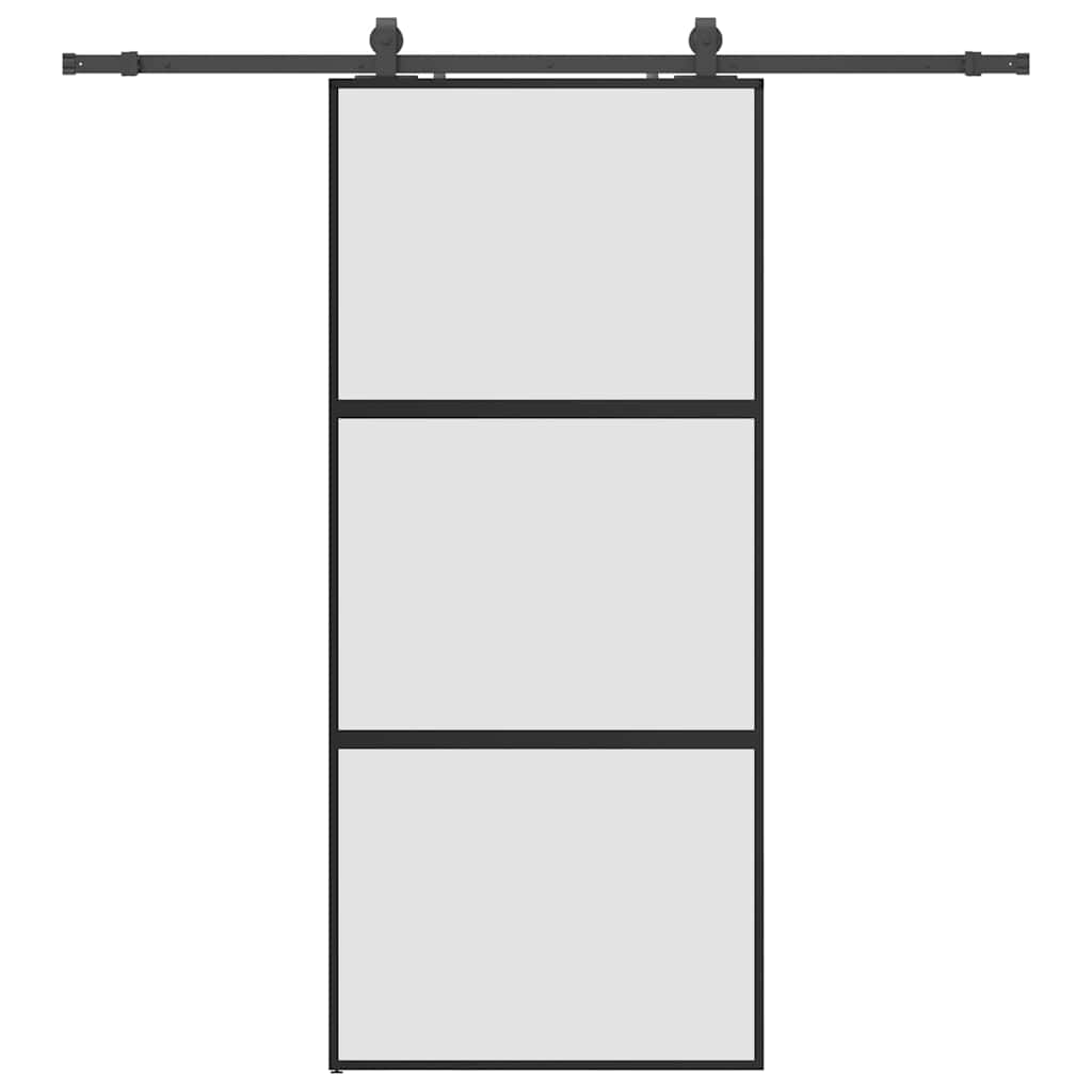 fekete edzett üveg tolóajtó fémszerelék szettel 90x205 cm