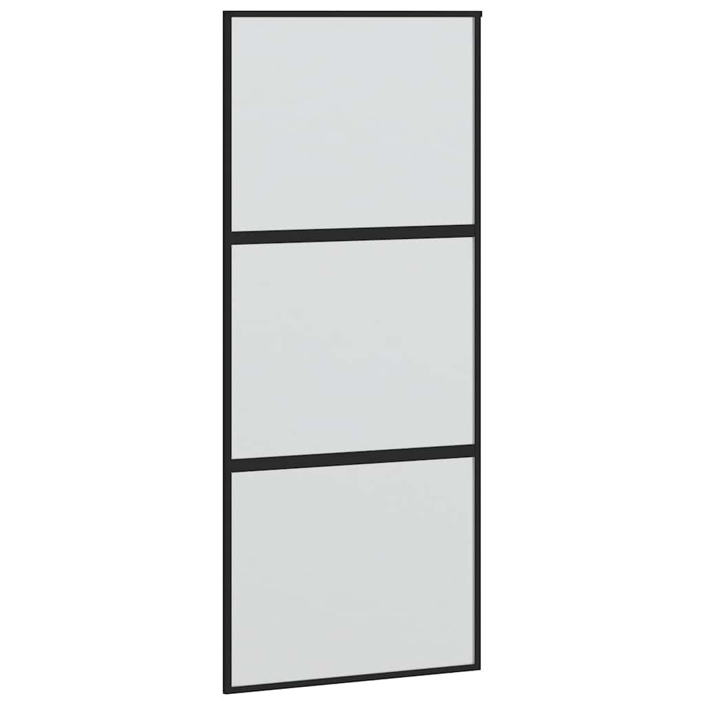 fekete edzett üveg tolóajtó fémszerelék szettel 90x205 cm