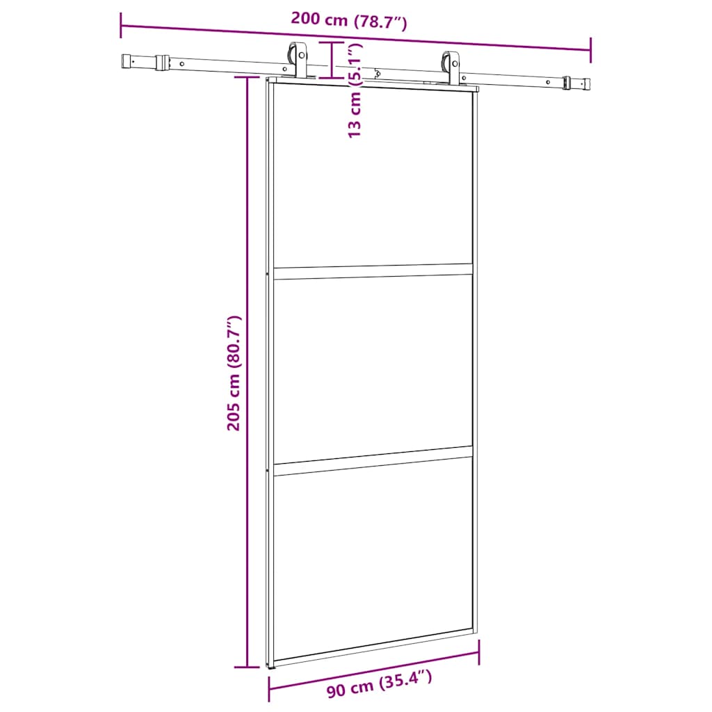 fekete edzett üveg tolóajtó fémszerelék szettel 90x205 cm
