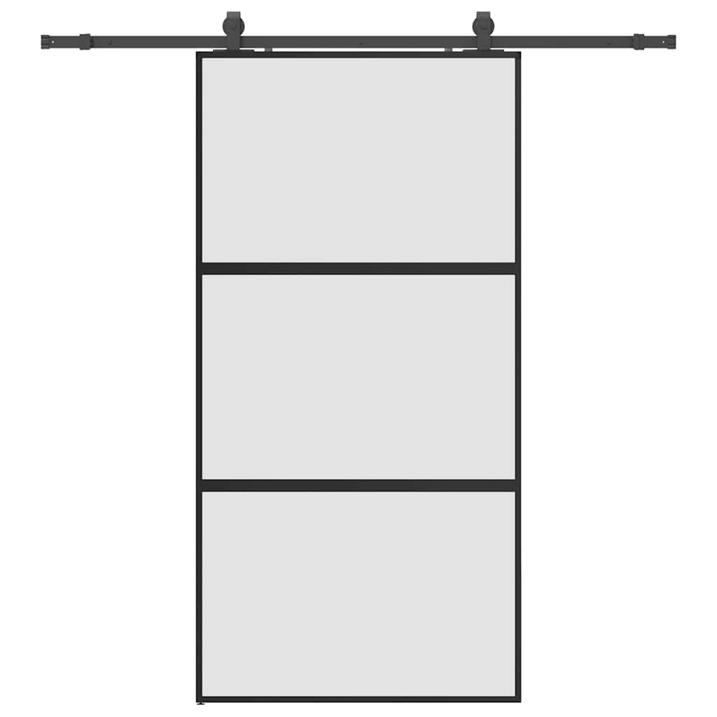 fekete edzett üveg tolóajtó fémszerelék szettel 102,5x205 cm
