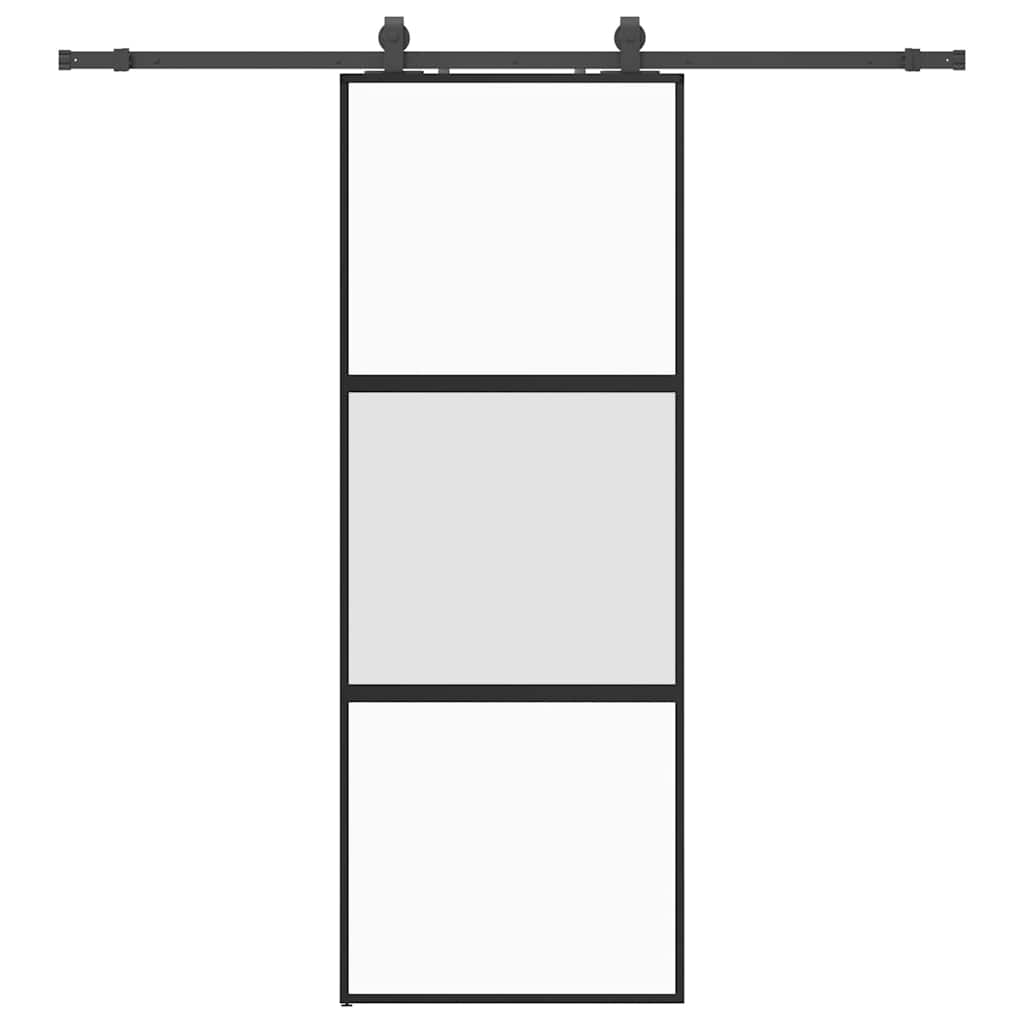 fekete edzett üveg tolóajtó fémszerelék szettel 76x205 cm