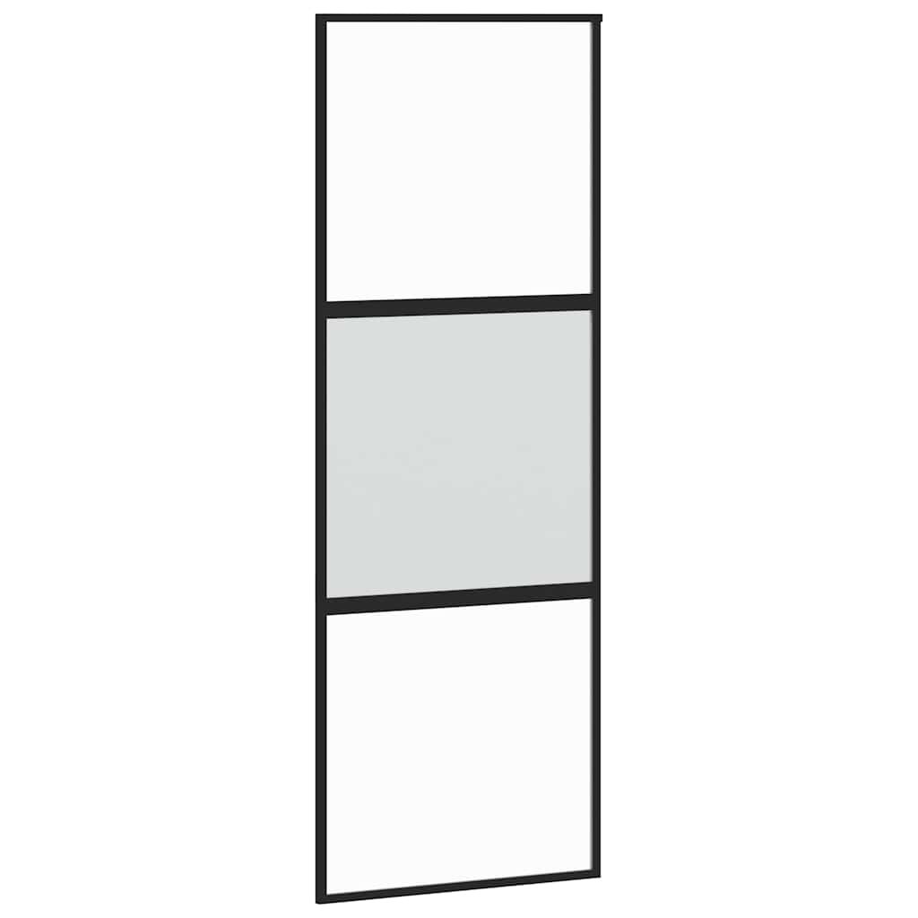 fekete edzett üveg tolóajtó fémszerelék szettel 76x205 cm