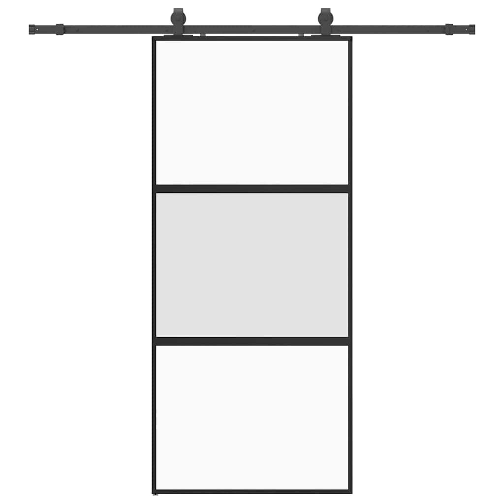 fekete edzett üveg tolóajtó fémszerelék szettel 90x205 cm