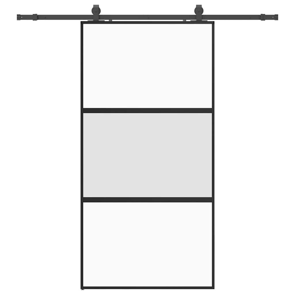 fekete edzett üveg tolóajtó fémszerelék szettel 102,5x205 cm