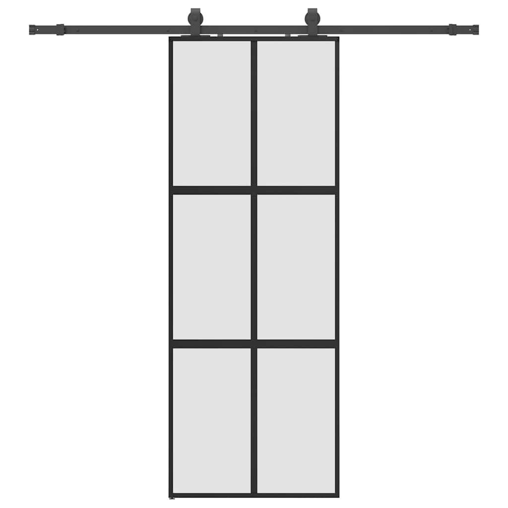 fekete edzett üveg tolóajtó fémszerelék szettel 76x205 cm
