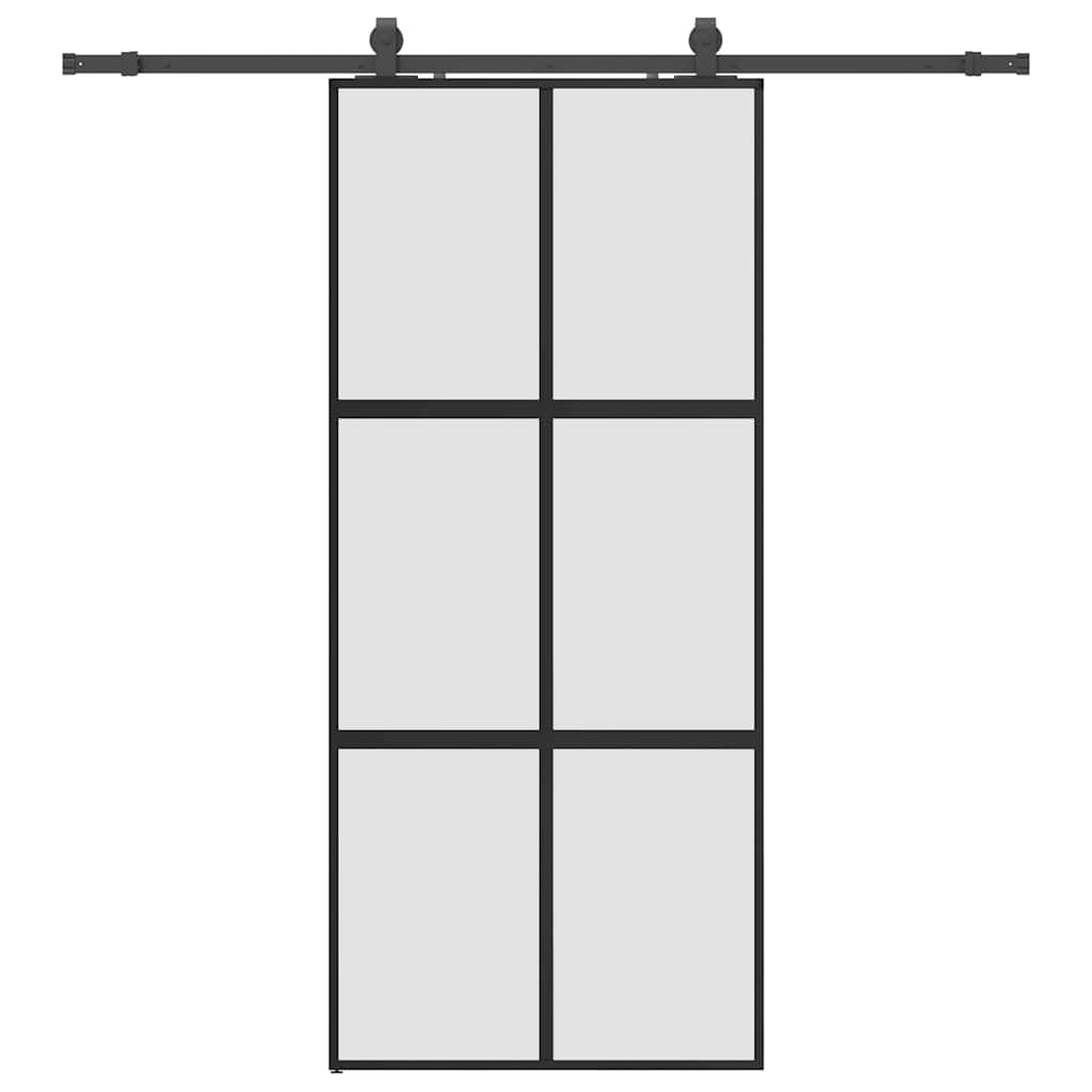 fekete edzett üveg tolóajtó fémszerelék szettel 90x205 cm