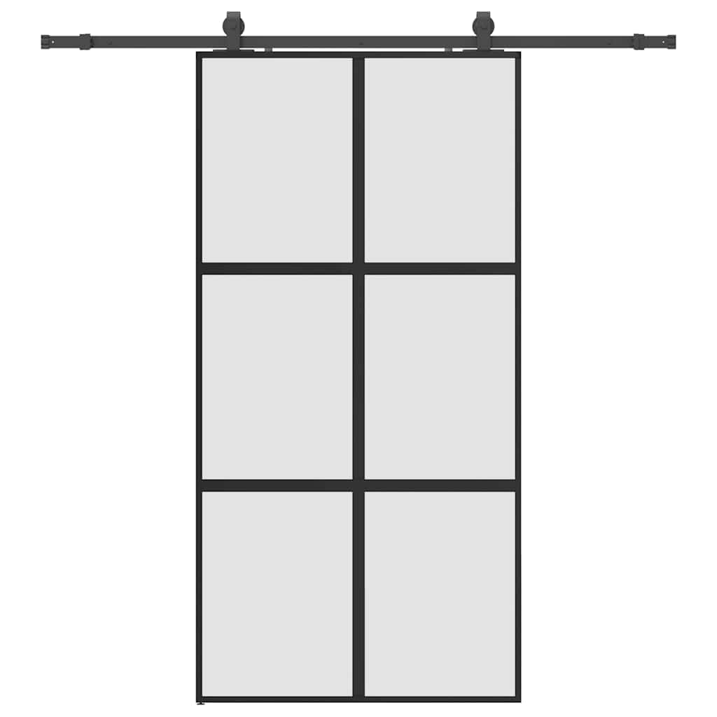 fekete edzett üveg tolóajtó fémszerelék szettel 102,5x205 cm