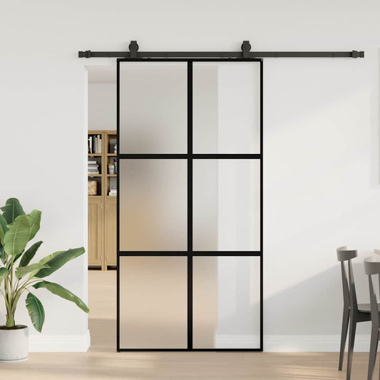 fekete edzett üveg tolóajtó fémszerelék szettel 102,5x205 cm