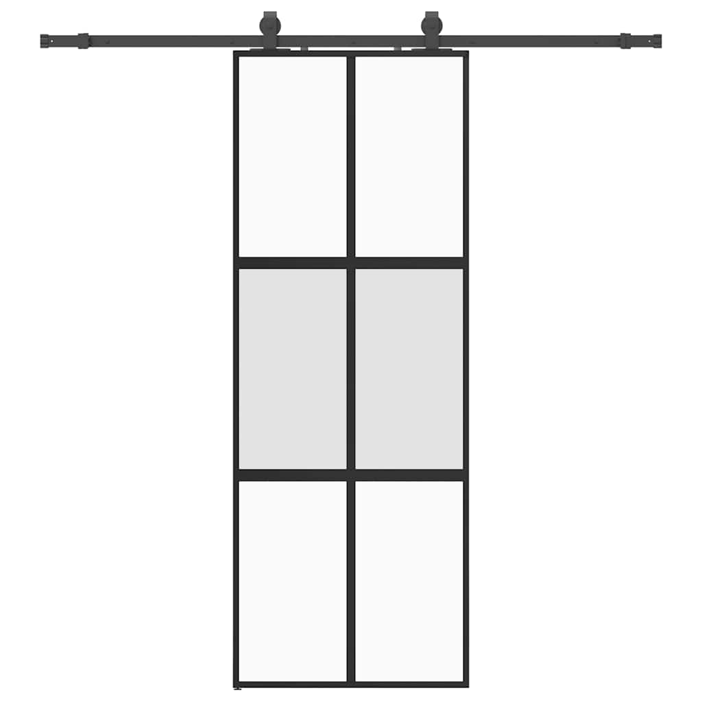 fekete edzett üveg tolóajtó fémszerelék szettel 76x205 cm