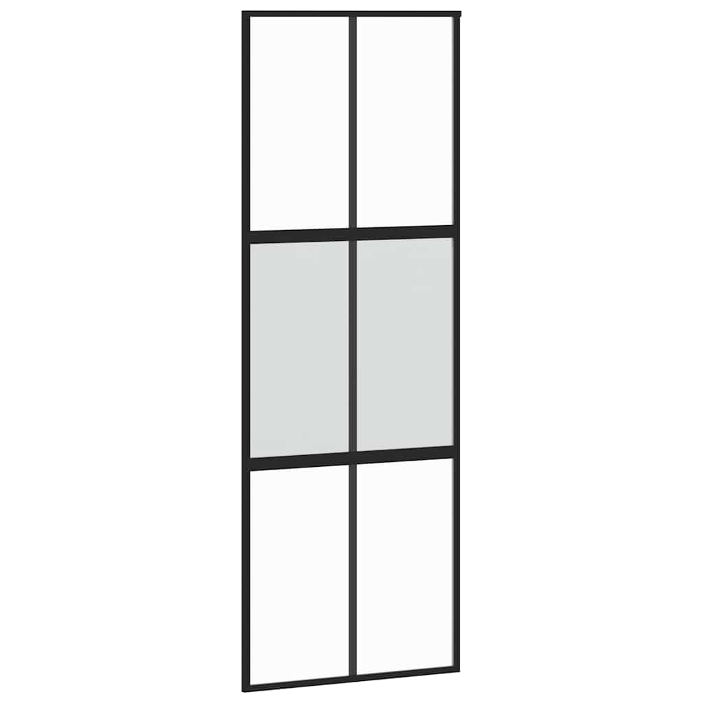fekete edzett üveg tolóajtó fémszerelék szettel 76x205 cm