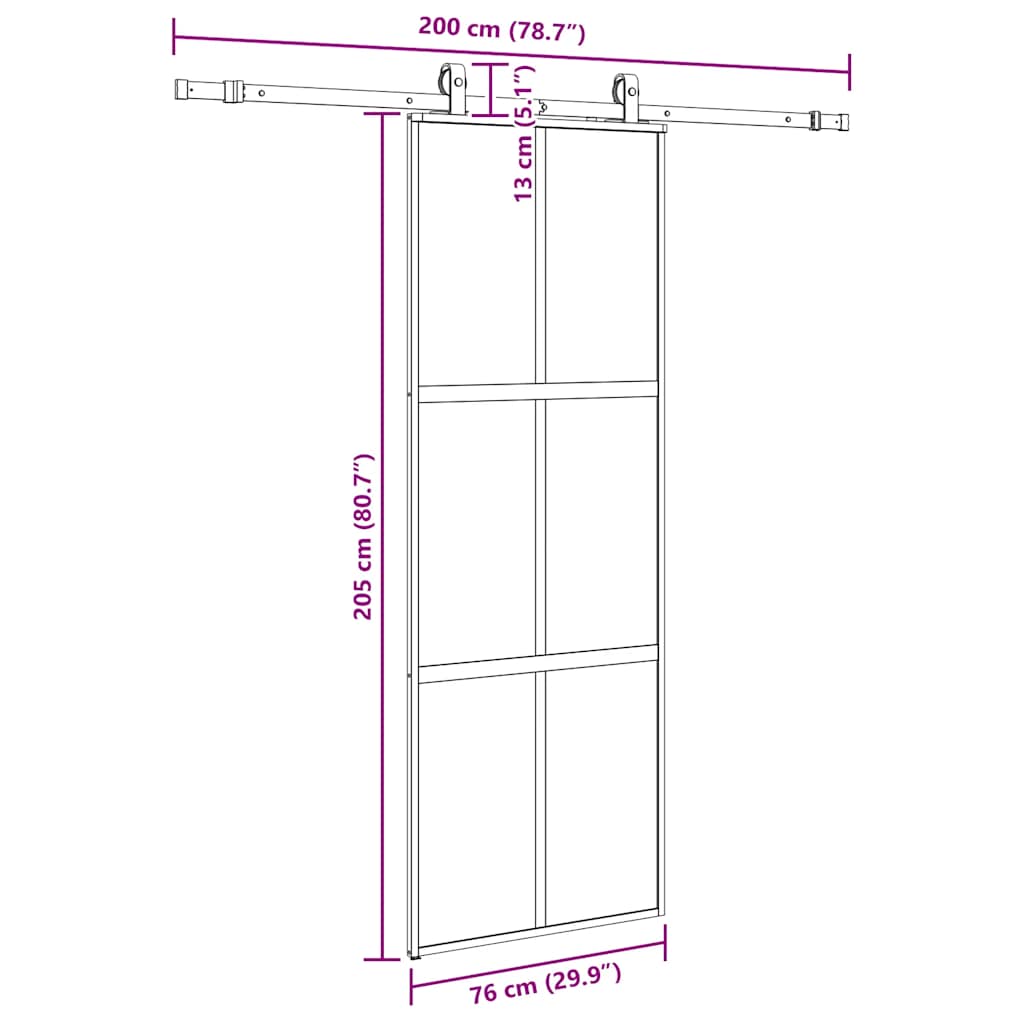 fekete edzett üveg tolóajtó fémszerelék szettel 76x205 cm
