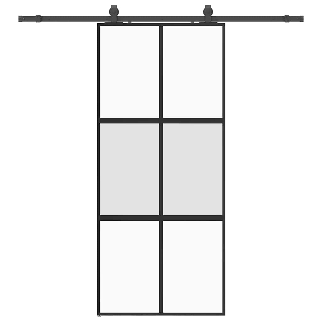fekete edzett üveg tolóajtó fémszerelék szettel 90x205 cm