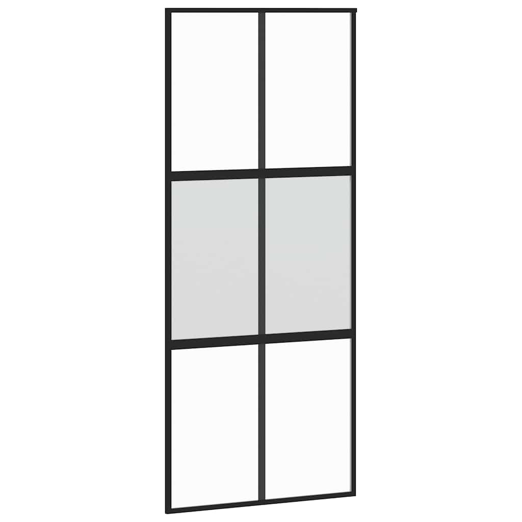 fekete edzett üveg tolóajtó fémszerelék szettel 90x205 cm
