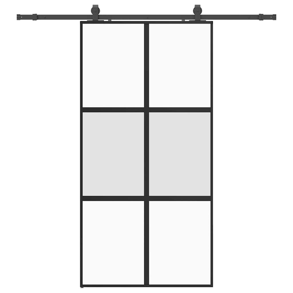 fekete edzett üveg tolóajtó fémszerelék szettel 102,5x205 cm