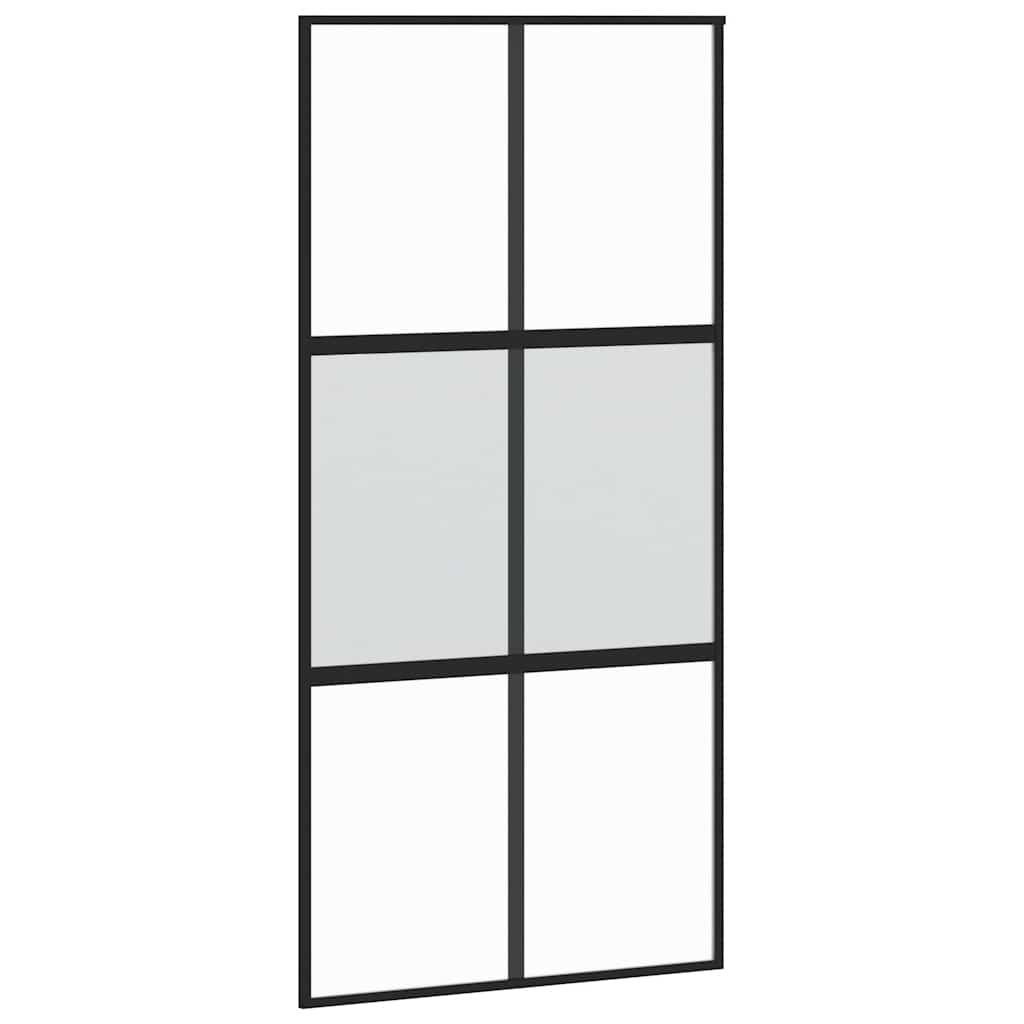 fekete edzett üveg tolóajtó fémszerelék szettel 102,5x205 cm