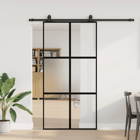 fekete edzett üveg tolóajtó fémszerelék szettel 102,5x205 cm