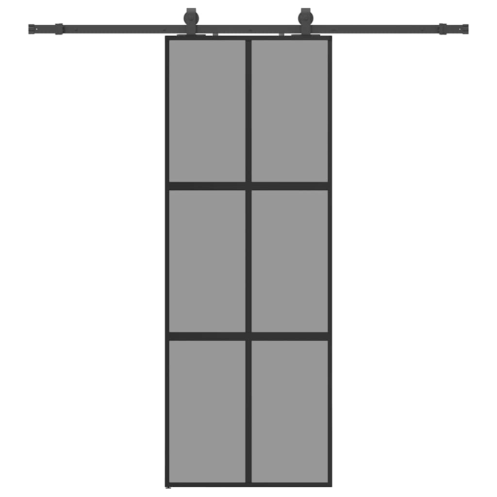 fekete edzett üveg tolóajtó fémszerelék szettel 76x205 cm