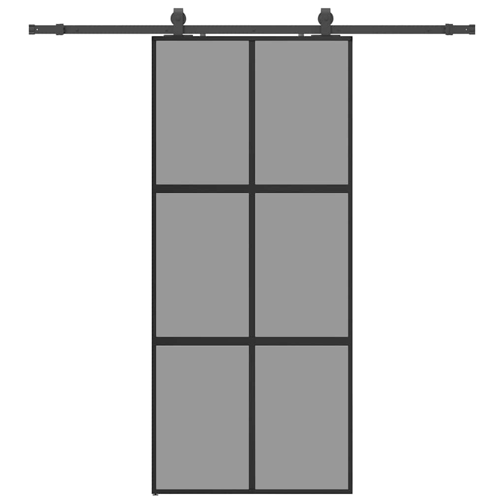 fekete edzett üveg tolóajtó fémszerelék szettel 90x205 cm