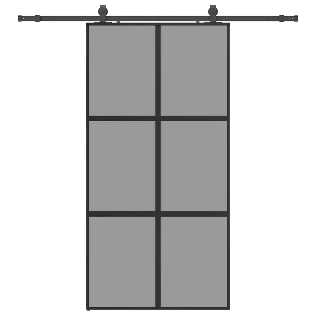 fekete edzett üveg tolóajtó fémszerelék szettel 102,5x205 cm