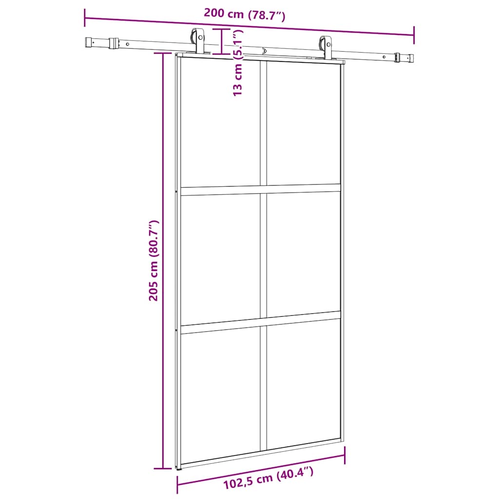fekete edzett üveg tolóajtó fémszerelék szettel 102,5x205 cm