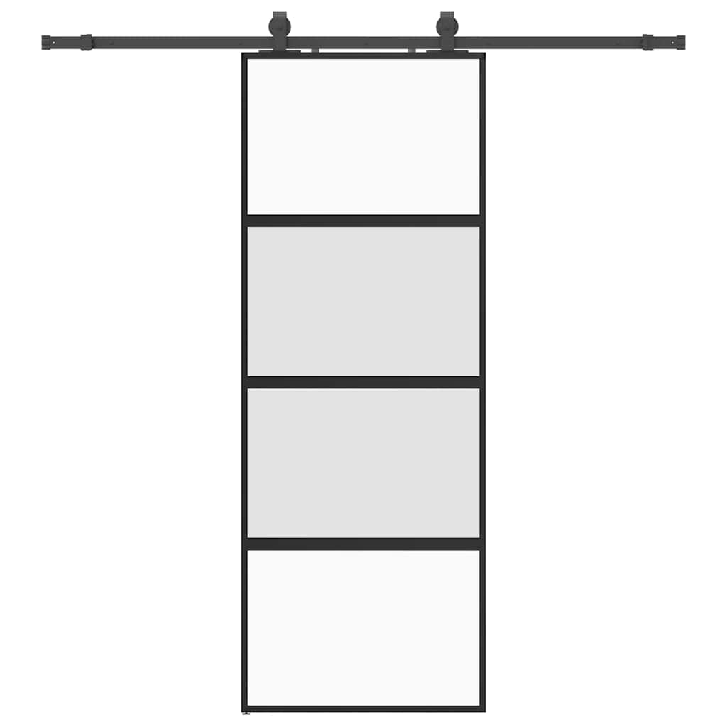 fekete edzett üveg tolóajtó fémszerelék szettel 76x205 cm