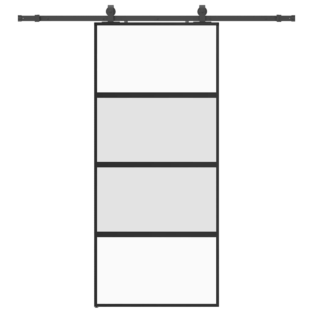 fekete edzett üveg tolóajtó fémszerelék szettel 90x205 cm
