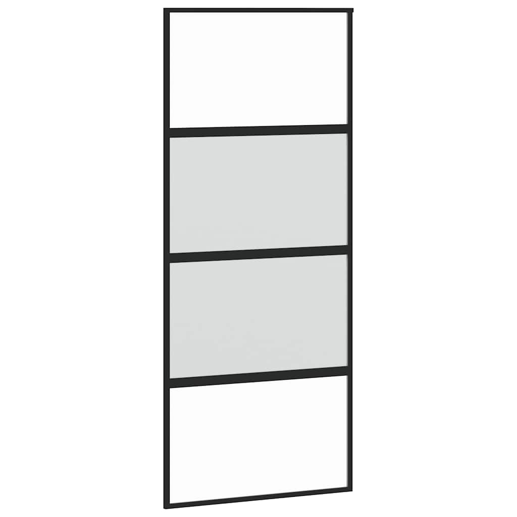 fekete edzett üveg tolóajtó fémszerelék szettel 90x205 cm