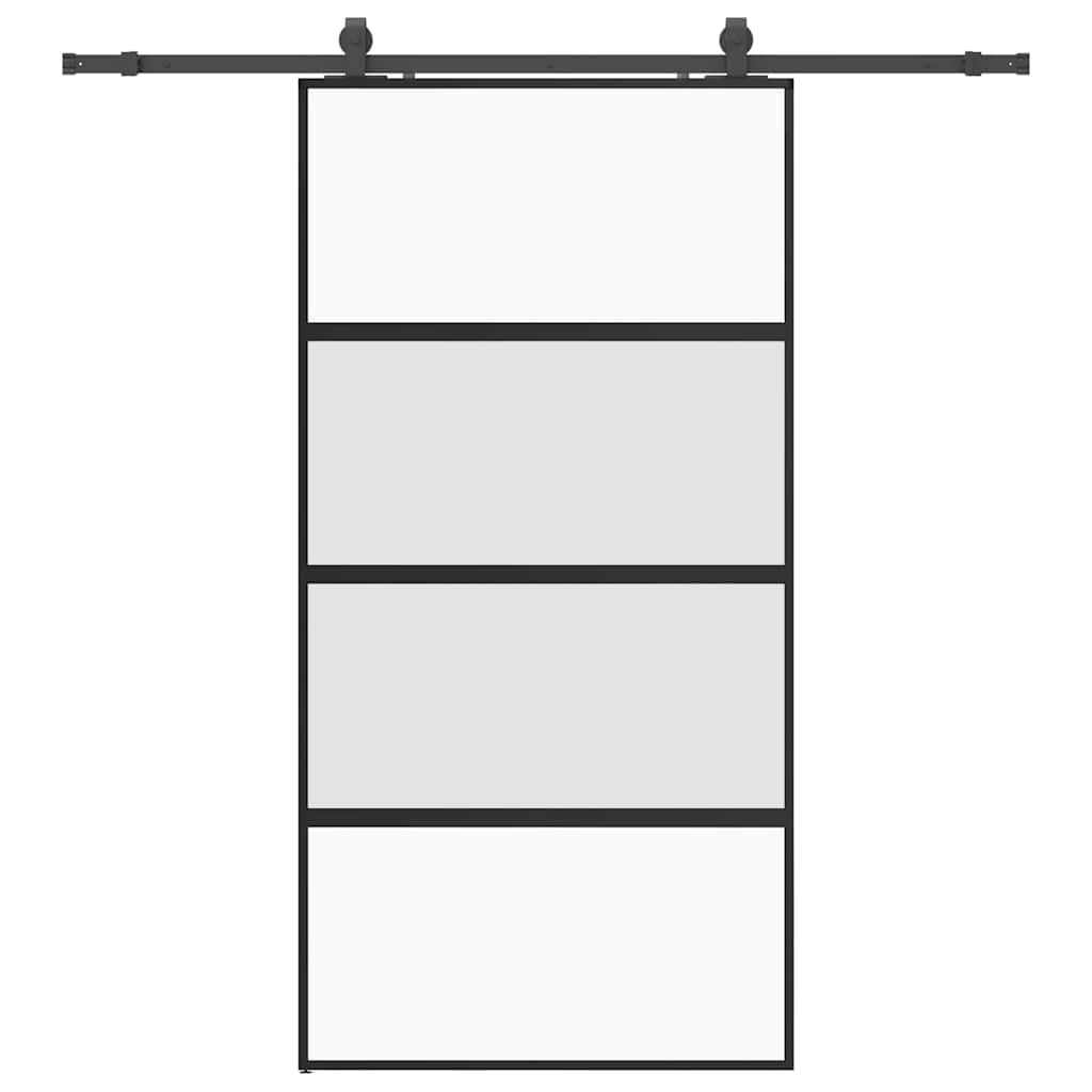 fekete edzett üveg tolóajtó fémszerelék szettel 102,5x205 cm