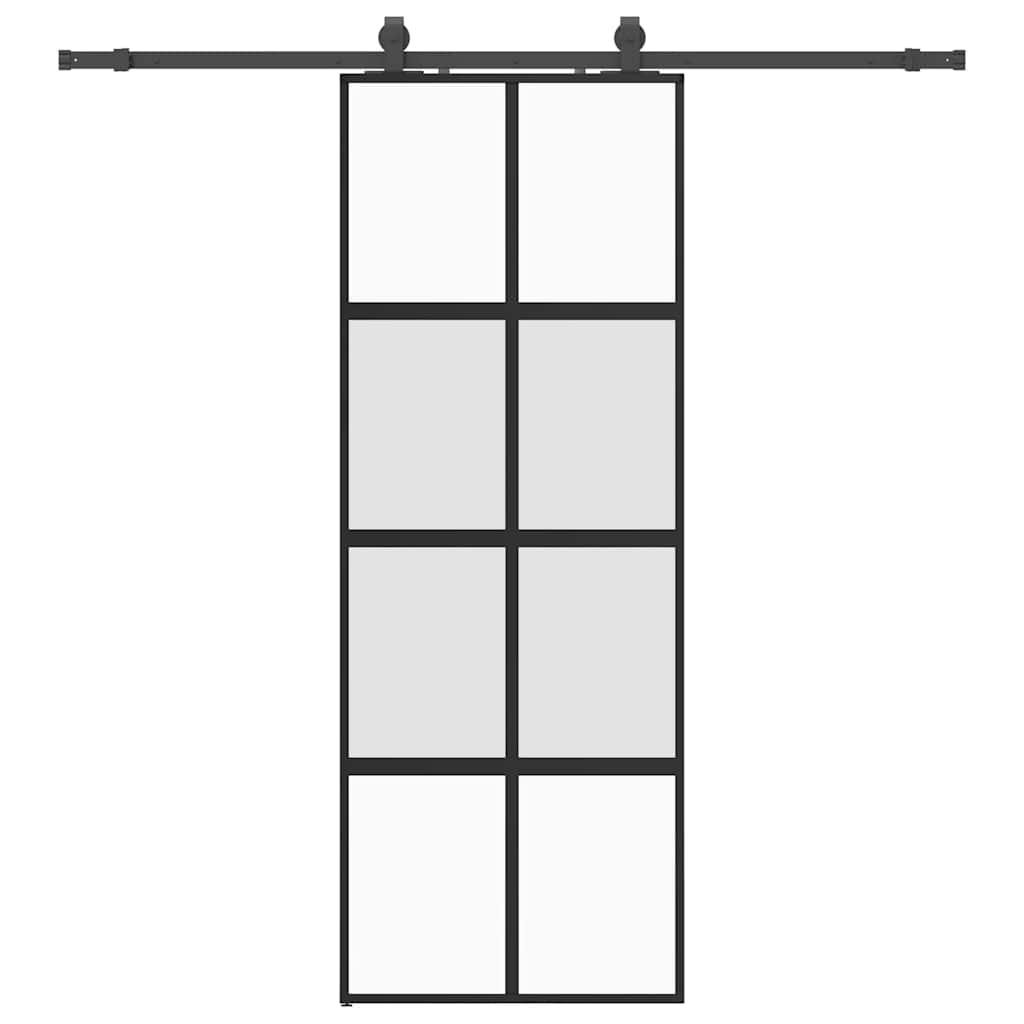 fekete edzett üveg tolóajtó fémszerelék szettel 76x205 cm