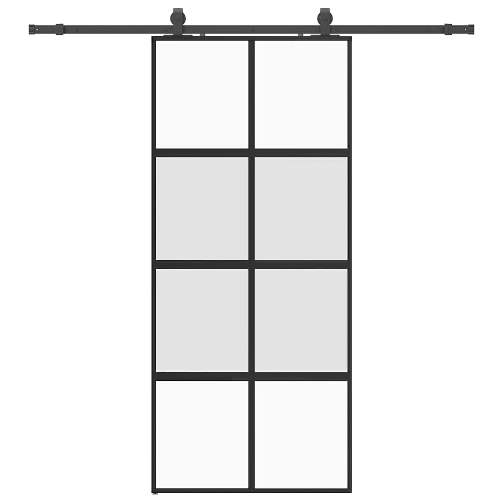 fekete edzett üveg tolóajtó fémszerelék szettel 90x205 cm