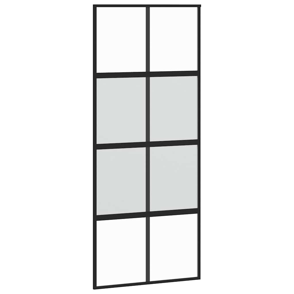fekete edzett üveg tolóajtó fémszerelék szettel 90x205 cm