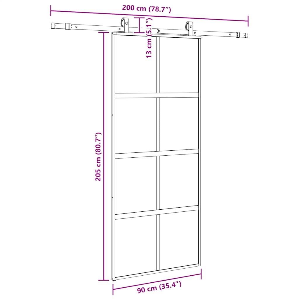 fekete edzett üveg tolóajtó fémszerelék szettel 90x205 cm