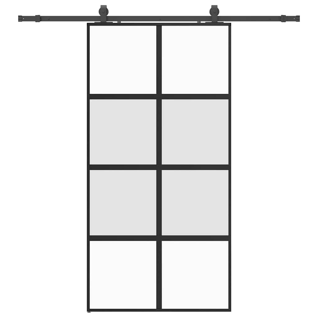 fekete edzett üveg tolóajtó fémszerelék szettel 102,5x205 cm